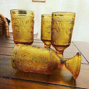 Vintage amber glass Brockway “American Concord” stemmed glasses (set of 10)